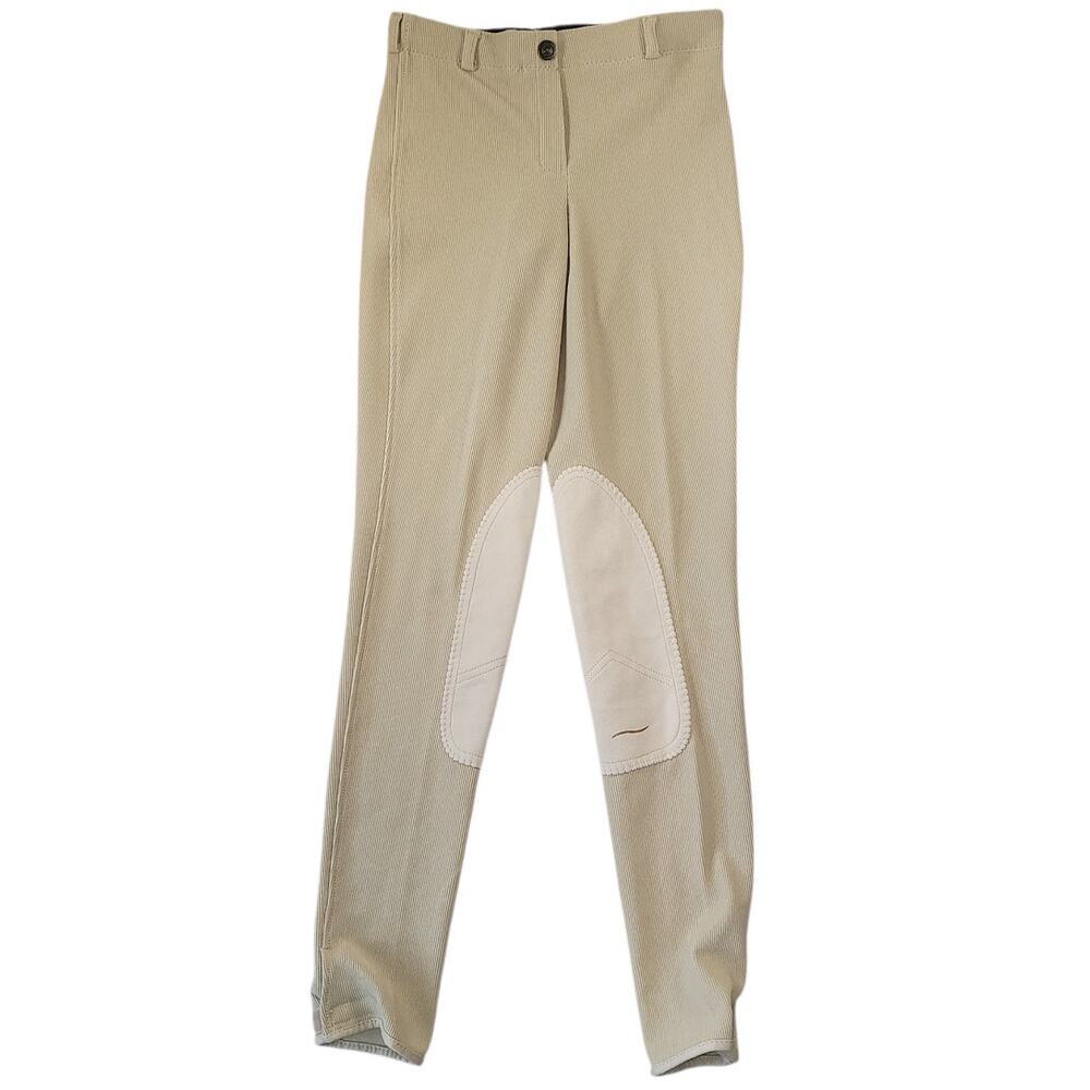 Tuff Rider Beige Ribbed Knit Equestrian Breeches Size 26 Low Rise Riding Pants - Picture 2 of 12